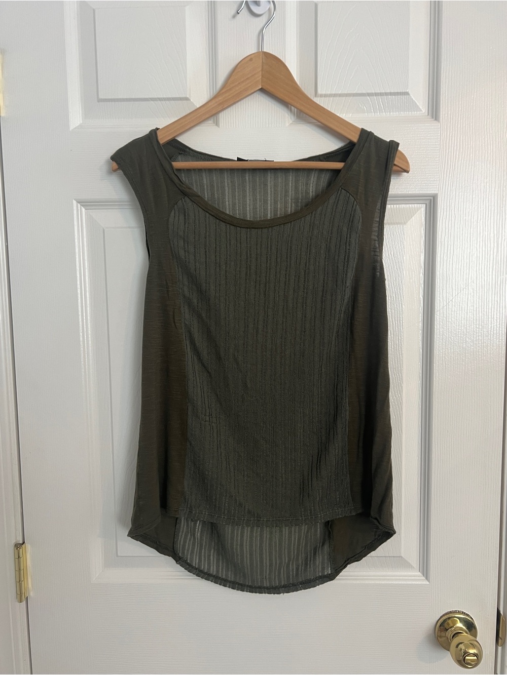 Double Zero Ribbed Sheer High Low Tank Boho Olive Green Layered